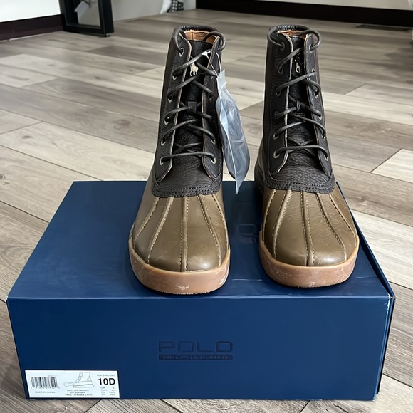Polo Ralph Lauren Declan Winter Rain Duck boots black mens tumbled wax leather - Picture 2 of 10